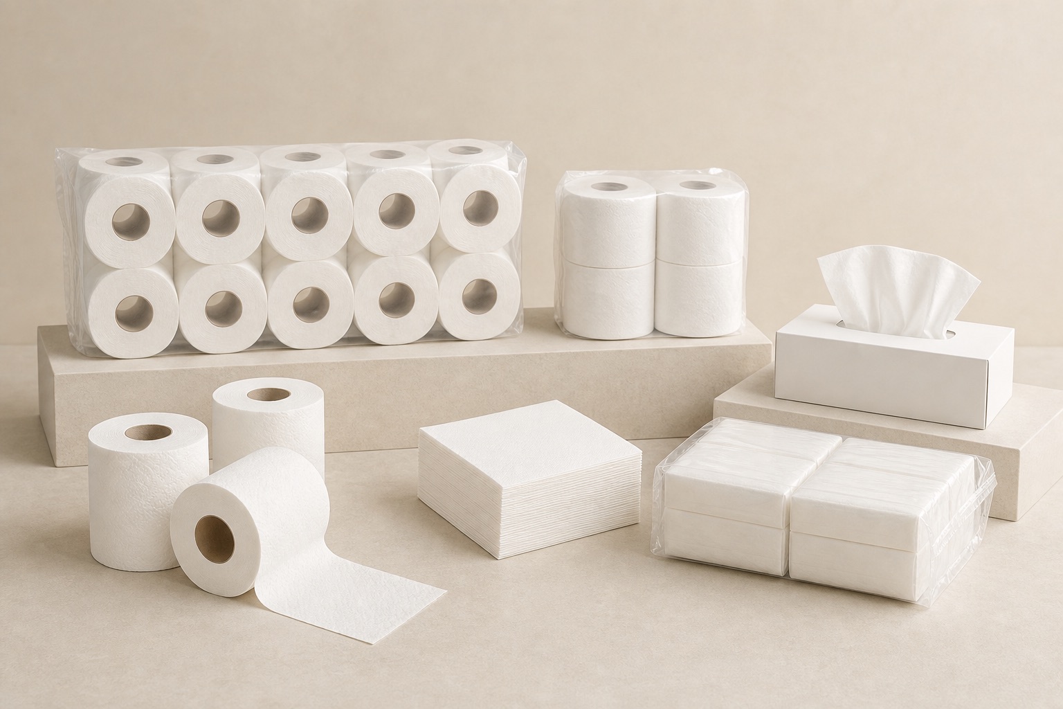 Gama de papel higiénico, servilletas y pañuelos faciales