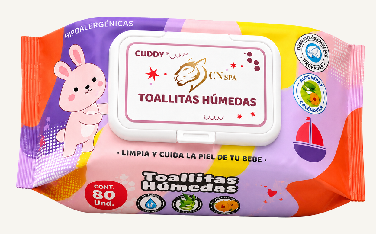 CUDDY 80 count wet wipes in the multicolor rabbit packaging design