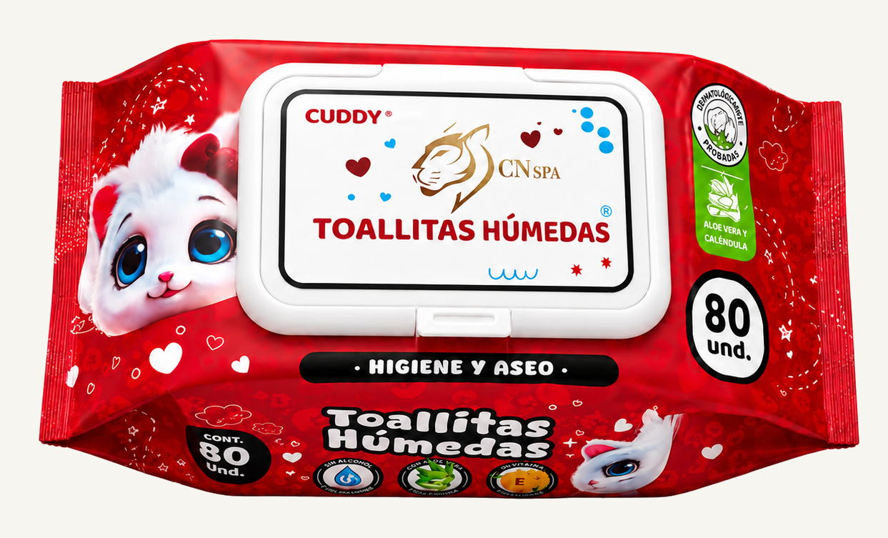 CUDDY 80 count wet wipes in the red cat packaging design