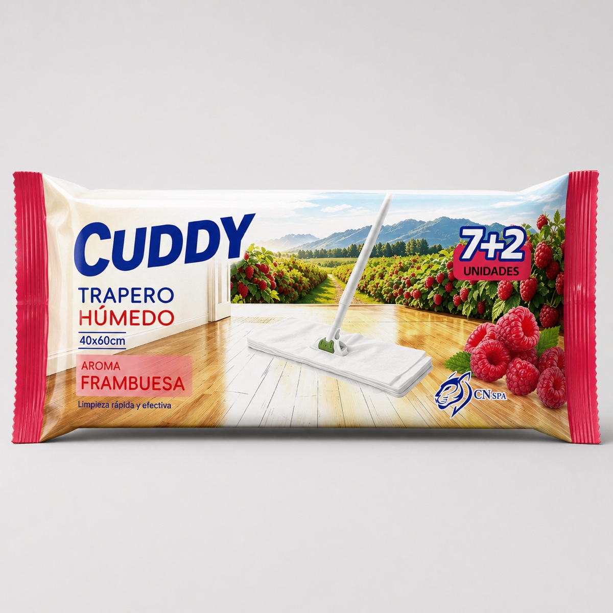 Paquete frontal de traperos húmedos CUDDY aroma frambuesa 7+2